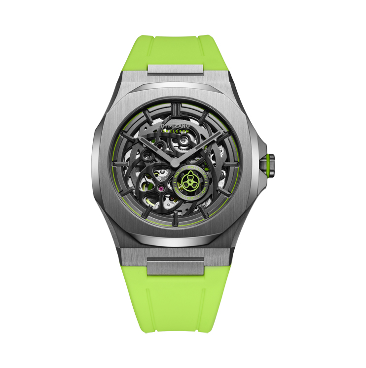 Reloj D1 Milano Skeleton Caucho 41.5mm – Slice Lime