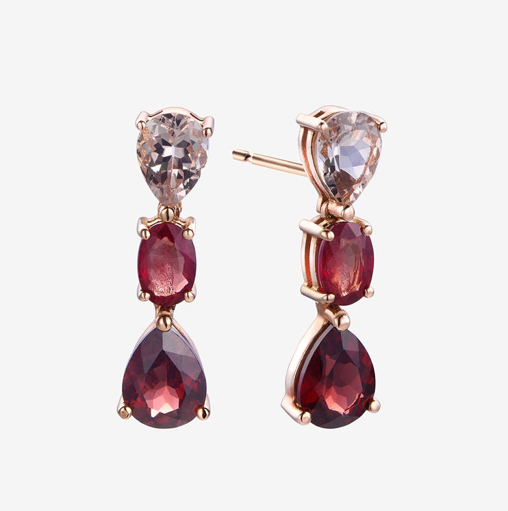 Durán earrings with morganite, pink sapphire and garnet