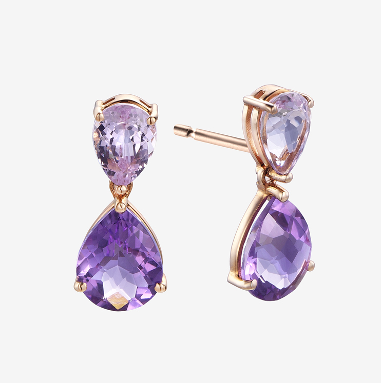 Durán earrings with diamond kunzite and amethysts