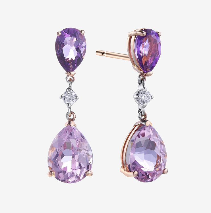 Durán earrings with kuncites, amethysts and diamonds