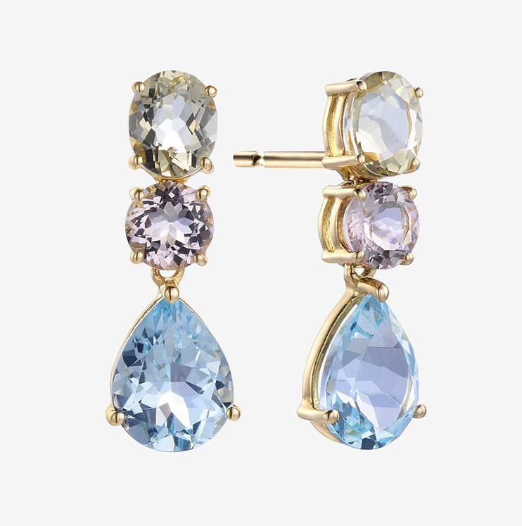 Durán earrings with lemon quartz, morganite and blue sky topaz